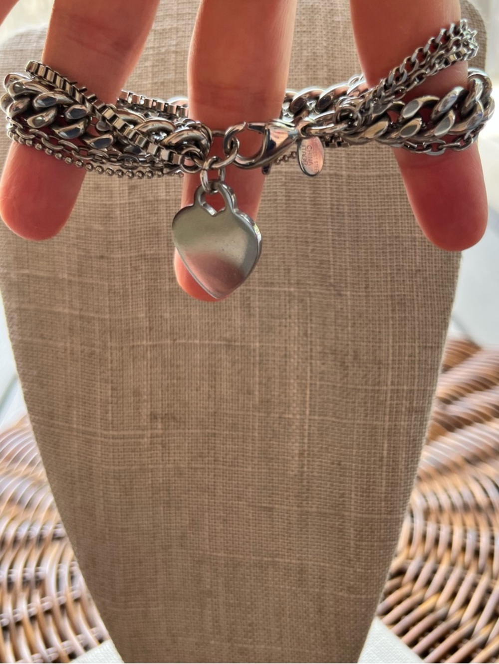 Silver Heart Charm Multi-Chain Bracelet - Silver - Picture 3 of 6